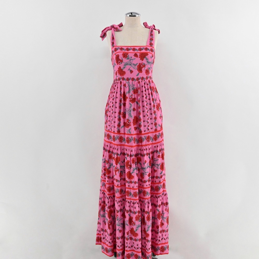Beach Riot Charlotte Maxi Dress Womens Size S Pink Floral‎ Tiered Boho Summer